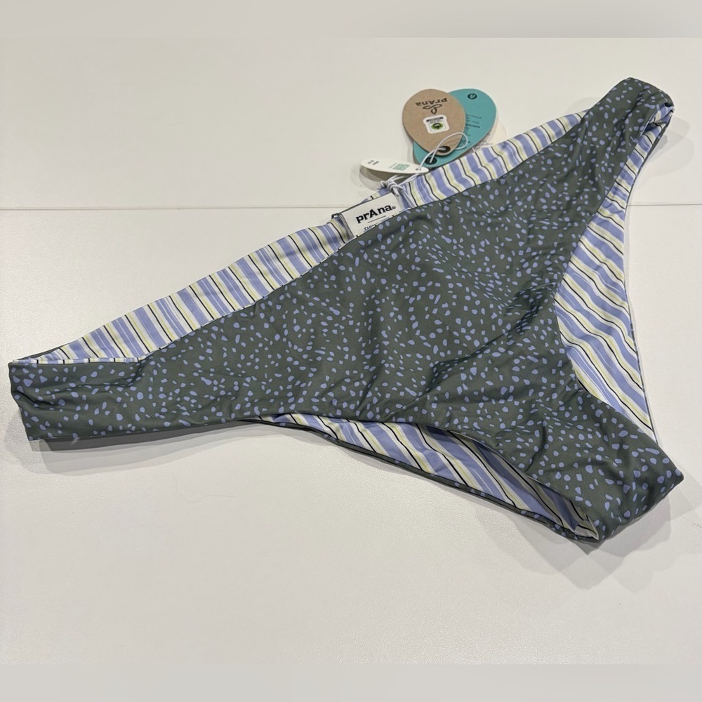 prAna Womens Large Gemma Reversible Bikini Bottoms - UPF 50+ Blue Pattern NWT